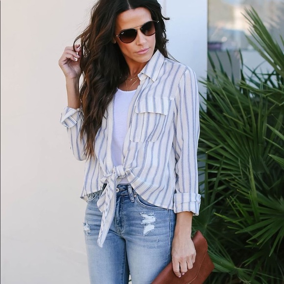 Vici Tops - Striped Cotton Tie Top